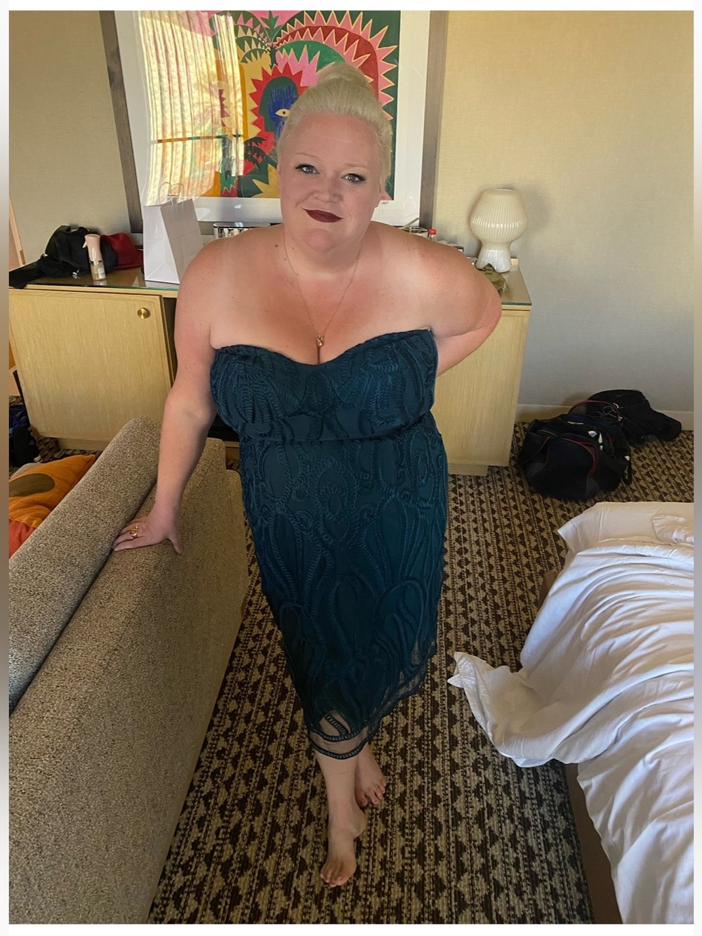 City Chic Teal Strapless Lace Cocktail Dress